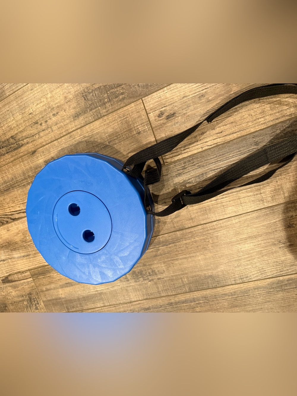 Blue Round Crossbody Bag with Black Strap collapsible stool for camping